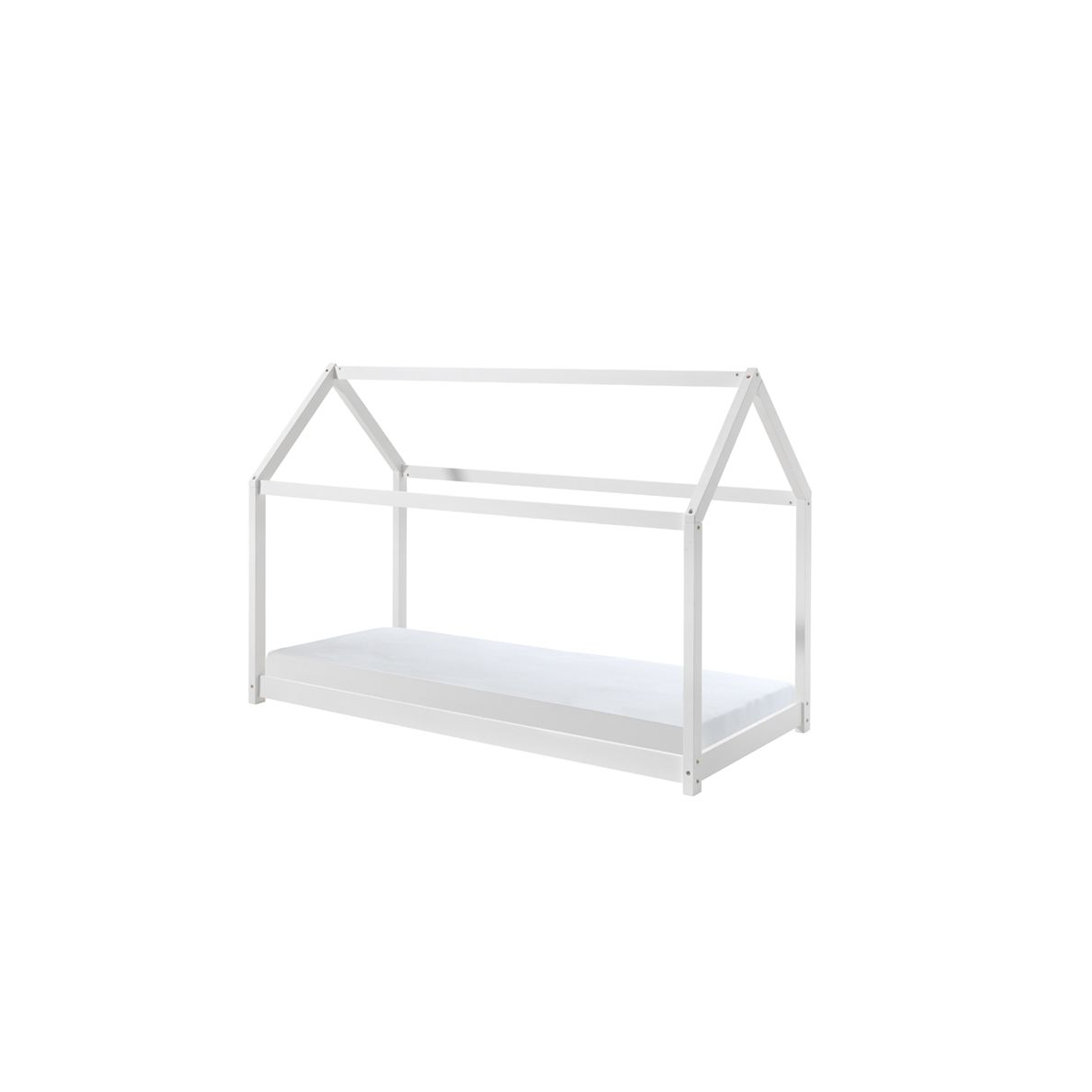 Lit cabane blanc avec matelas couleur unique, VIPACK