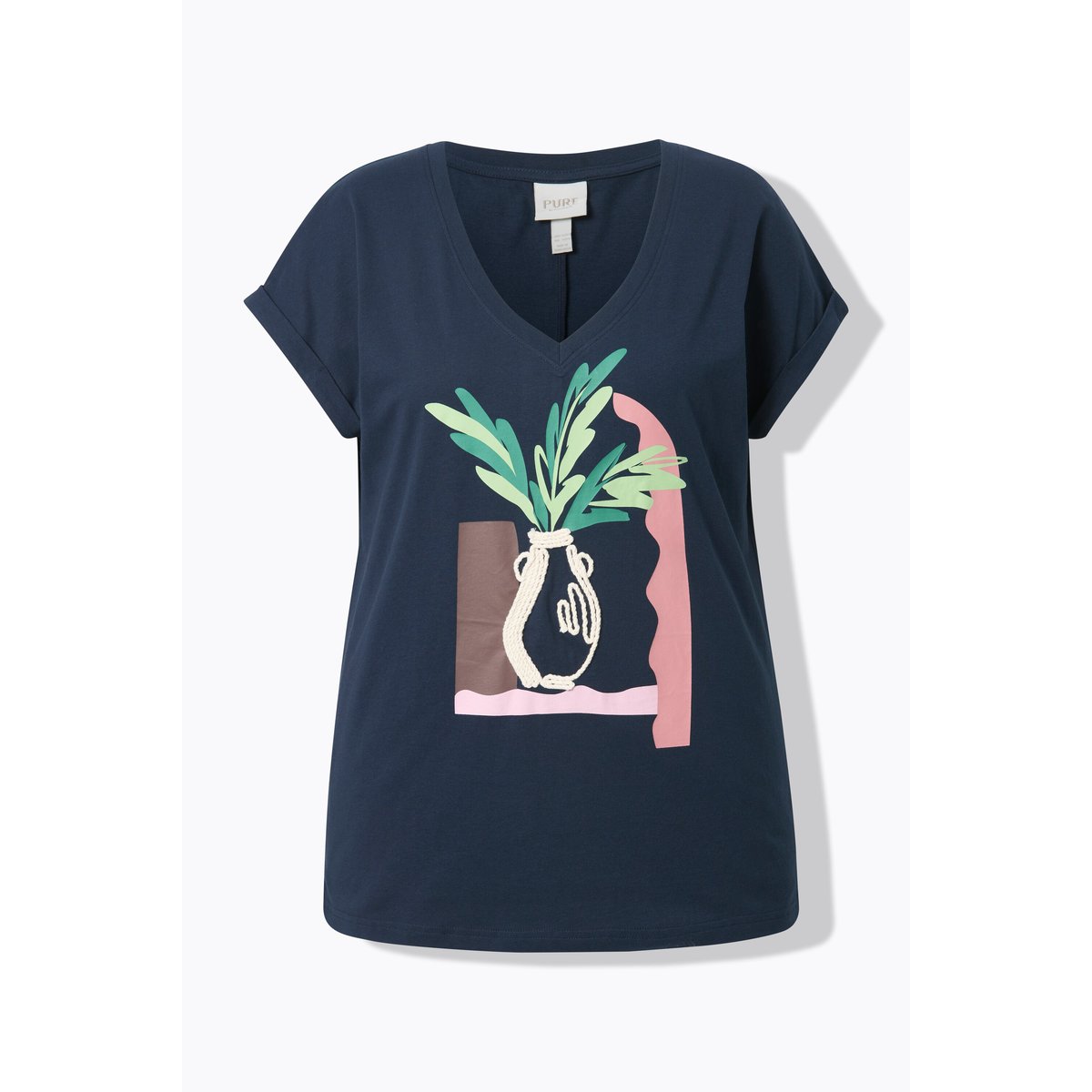 T-shirt, vase, encolure en V marine, ULLA POPKEN