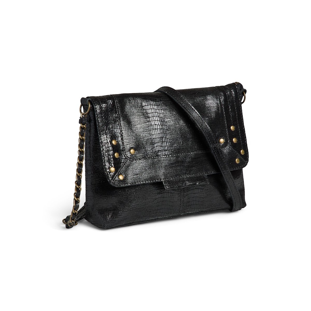 Felizia Small Leather Handbag with Snakeskin-Effect Finish black, PIECES