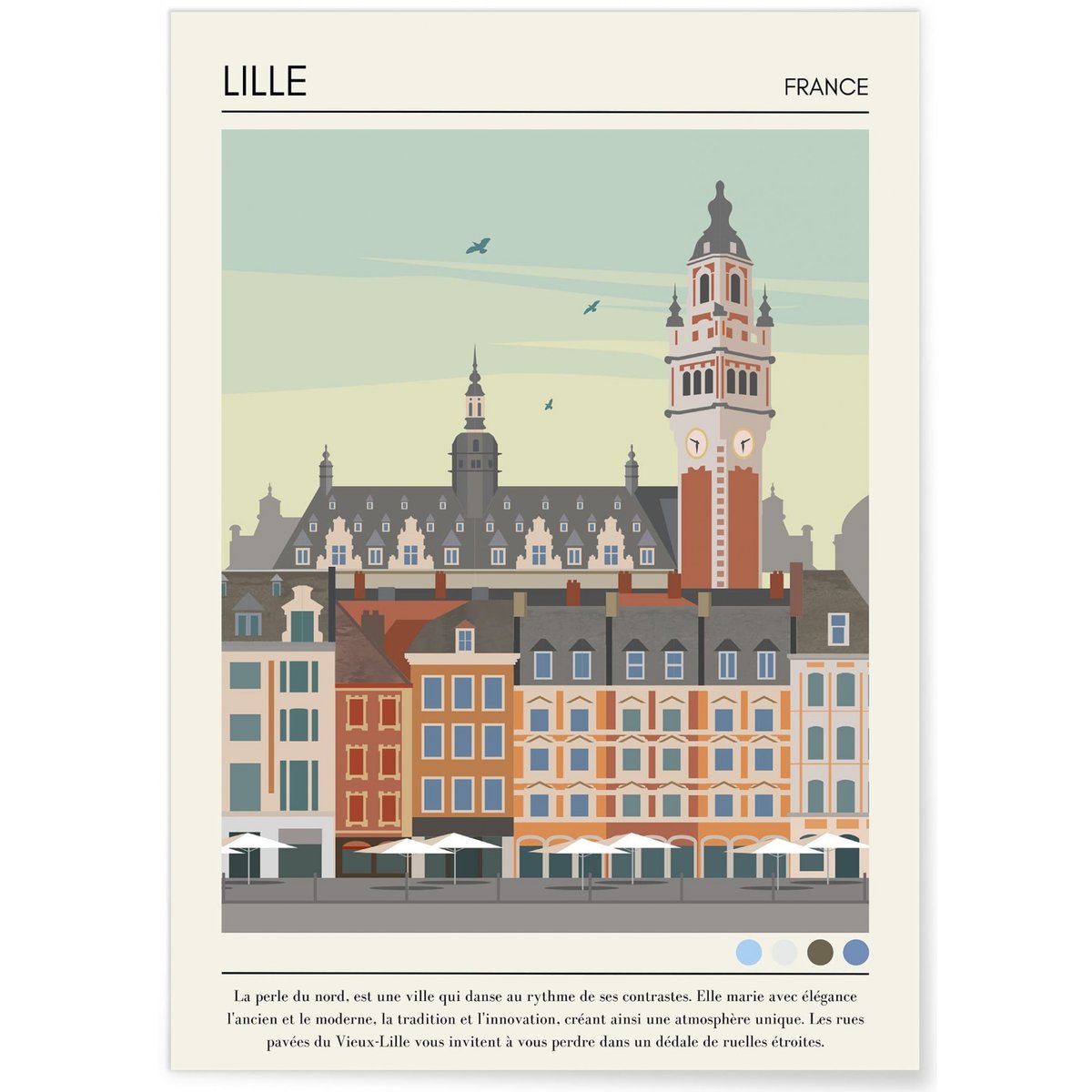 Affiche ville Lille Vintage blanc, L'AFFICHERIE