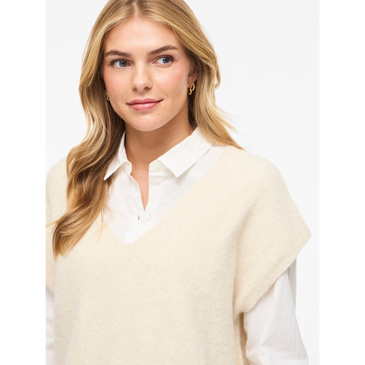 Pullover mit kurzen Ärmeln und V-Ausschnitt beige, VILA