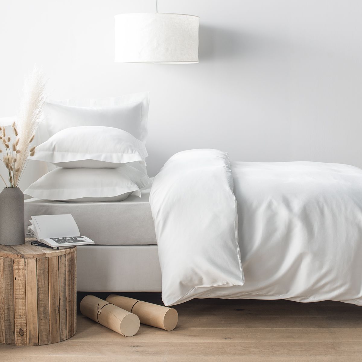 Parure de lit en satin de coton bio 120 fils - Taies rectangulaires COPENHAGUE blanc, COTTON & CO