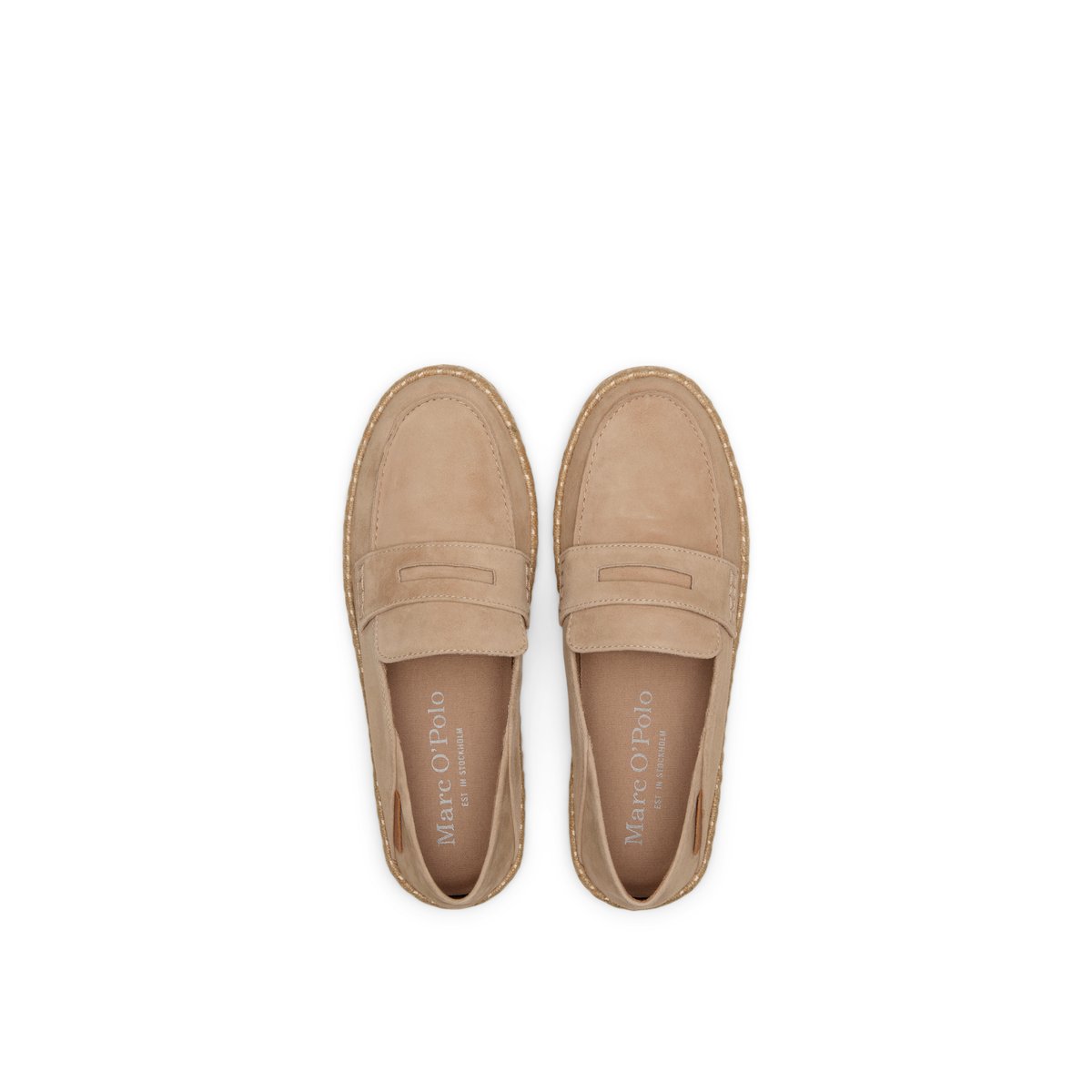 Espadrilles Pennyloafer modèle Jerry en cuir velours doux marron clair, MARC O'POLO