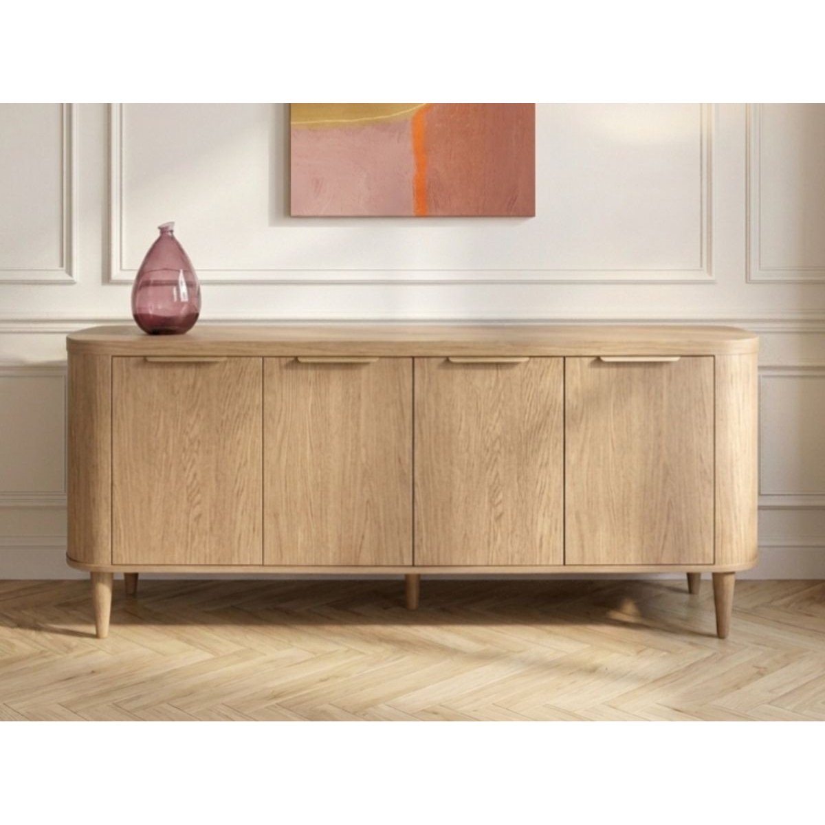Buffet bas en 4 portes 200 cm, MAZARGUES marron clair, BOBOCHIC