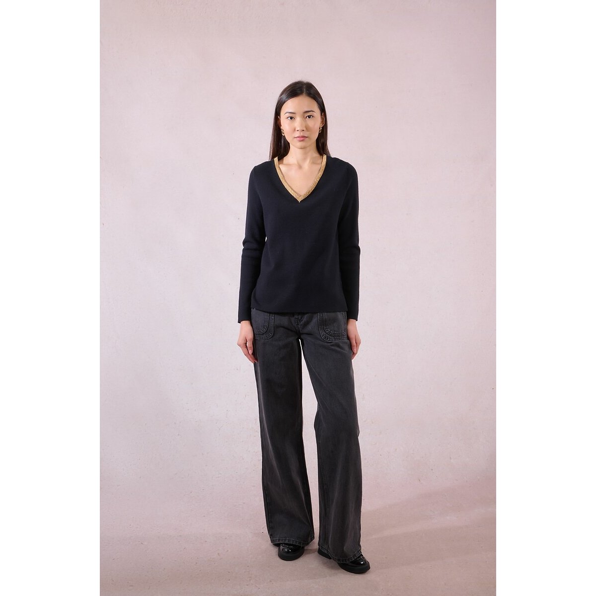 Jumper with Iridescent Collar Trim black, MOLLY BRACKEN