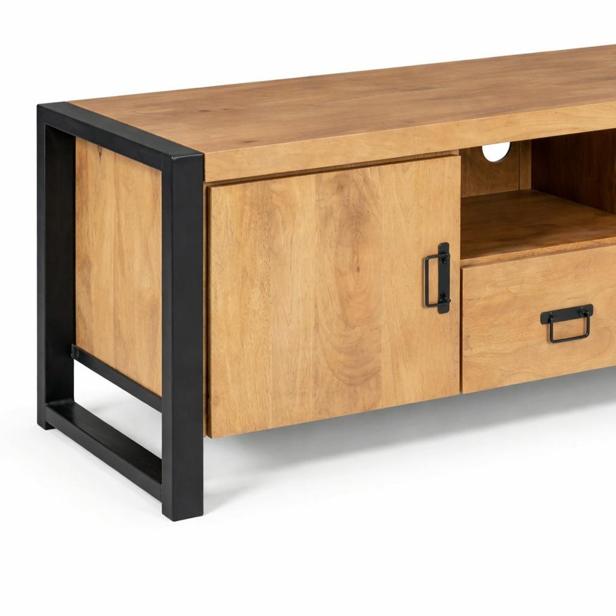 Meuble TV en bois, 2 portes 2 tiroirs 200cm MILORA bois clair, PIER IMPORT
