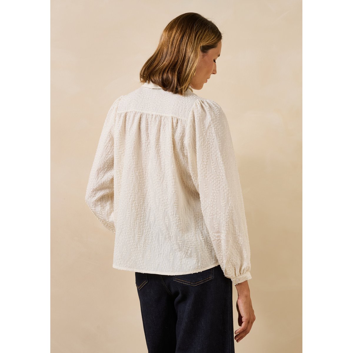 Chemise en jacquard manches longues craie, LA FEE MARABOUTEE