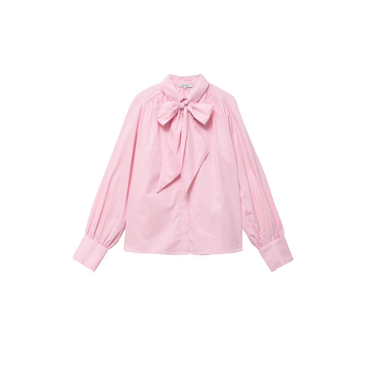 Chemise droite col noeud manches longues rose poudrée, BONOBO