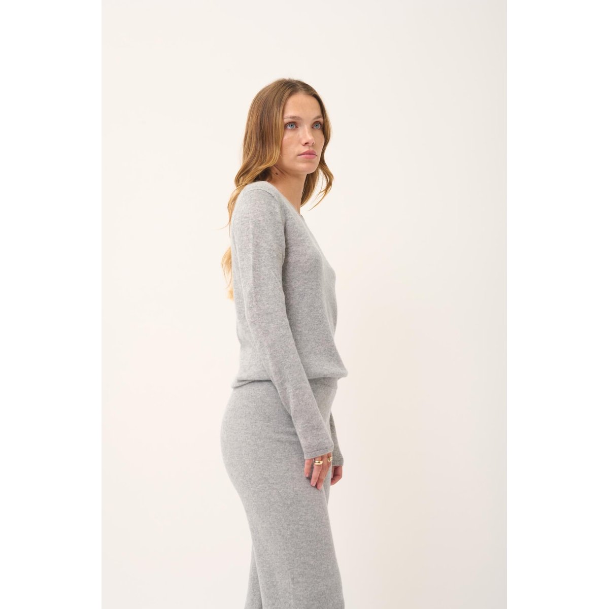 Pull Col Rond Nuage Chiné Vivian gris chiné, JUST CASHMERE