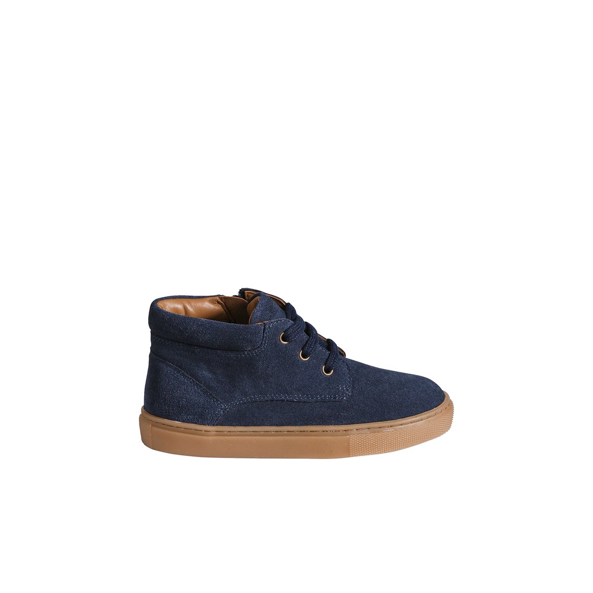Baskets cuir montantes zippées et élastiquées marine, VERTBAUDET