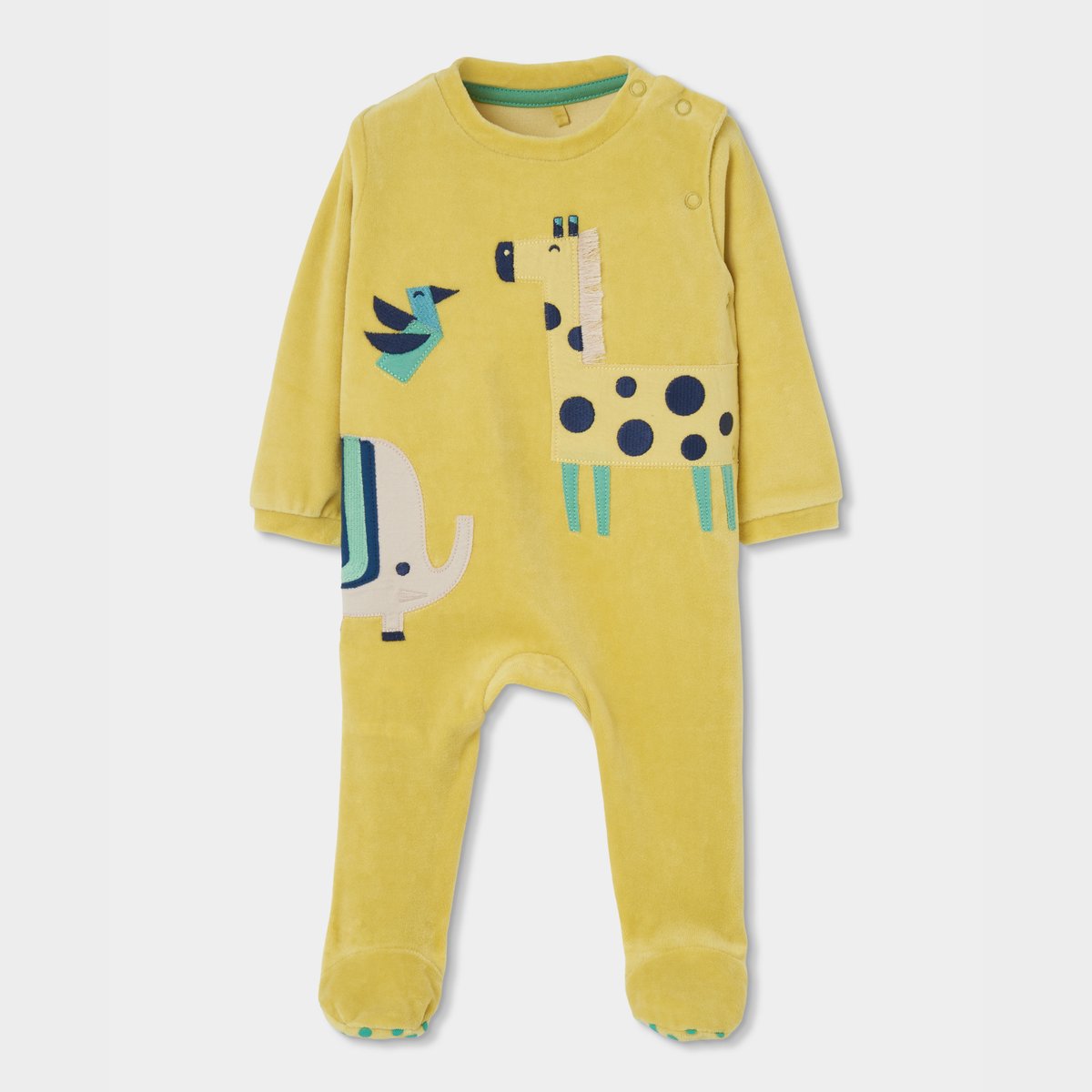 Pyjama bébé brodée de girafes et éléphants jaune, BOBOLI