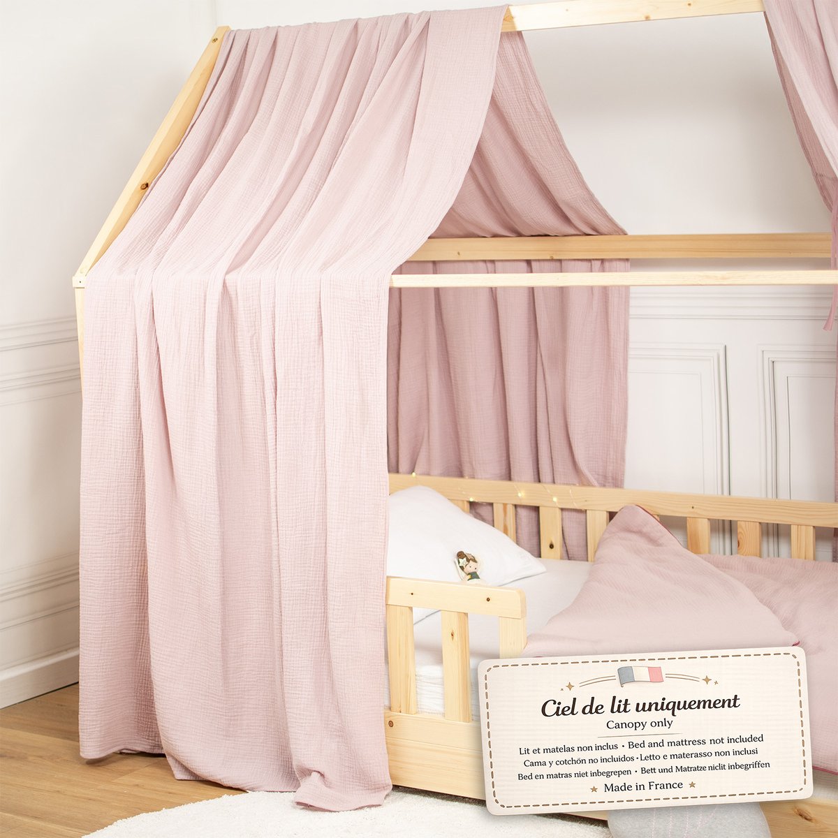 Ciel de Lit cabane en gaze de coton JEANNE rose, SEVIRA KIDS