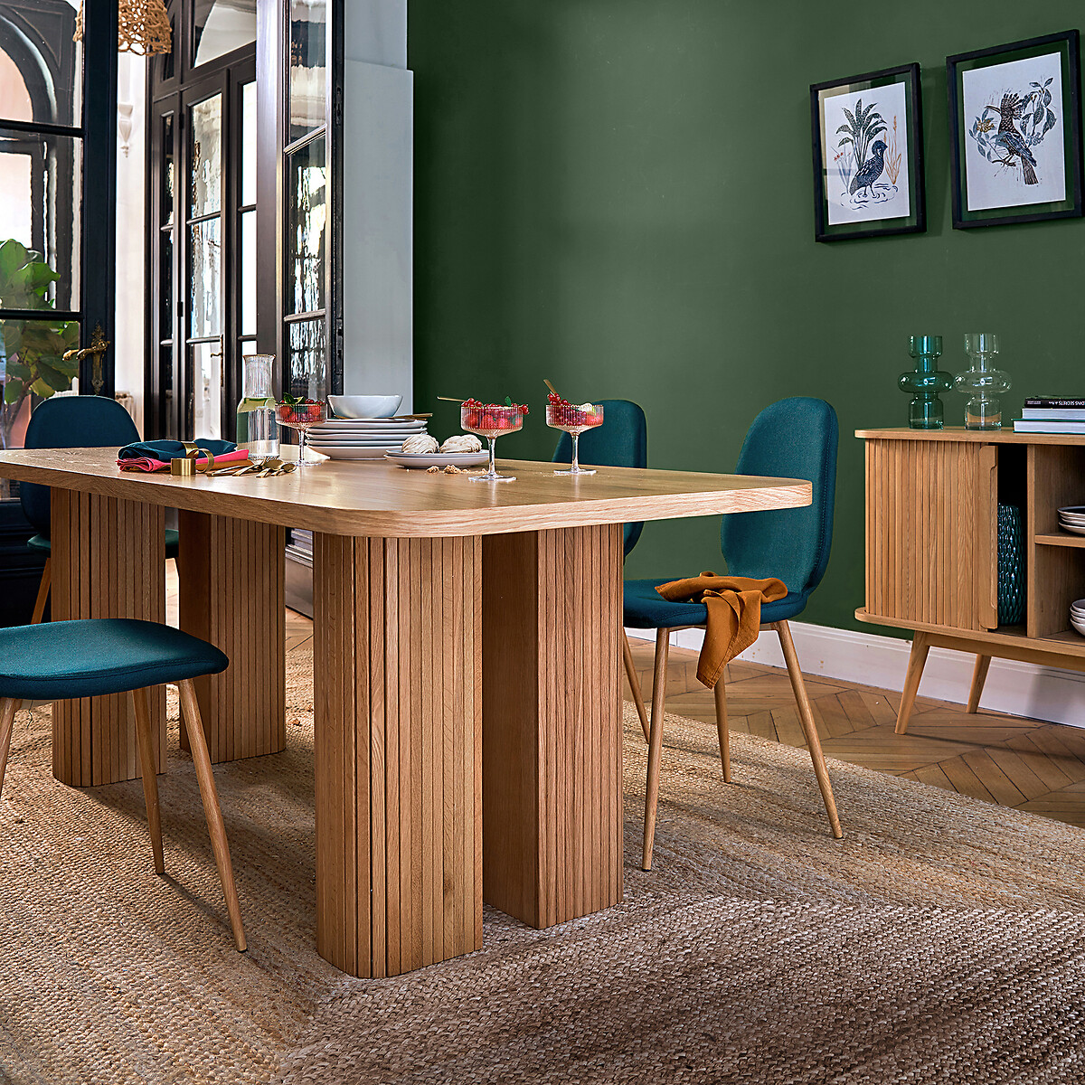 Table à manger rectangulaire, plaqué chêne et pin, 6 à 8 couverts, LATTI coloris chêne, LA REDOUTE INTERIEURS