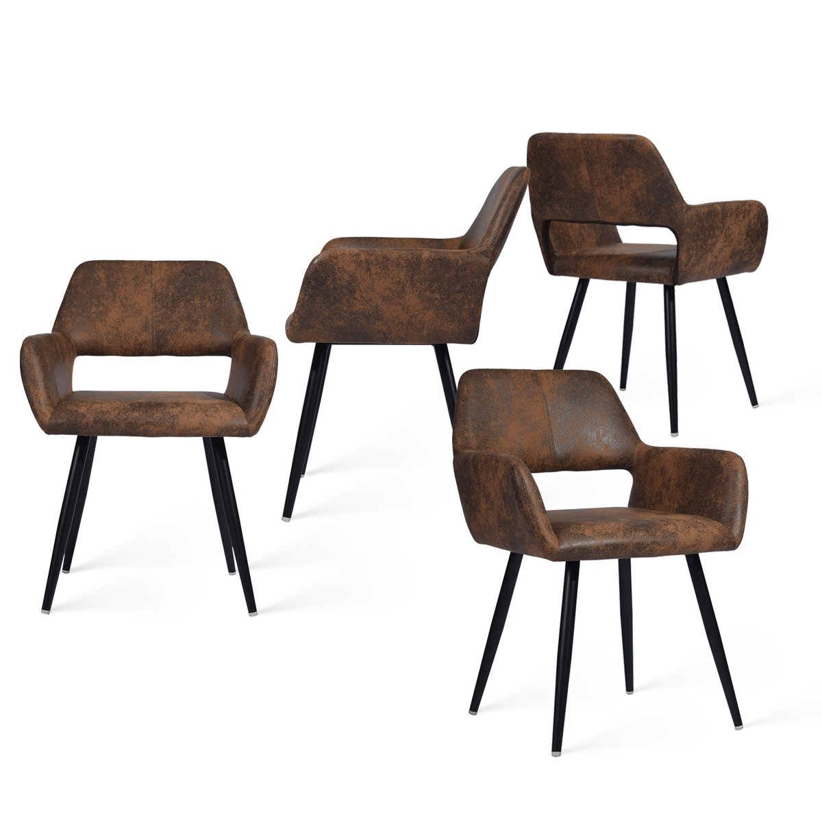 Lot de 4 chaises de salle à manger fauteuil rétro industriel, CROMWELL marron, MEUBLES COSY