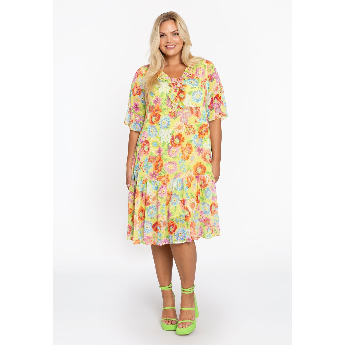 Robe imprimé / imprimée floral vert vif, YOEK