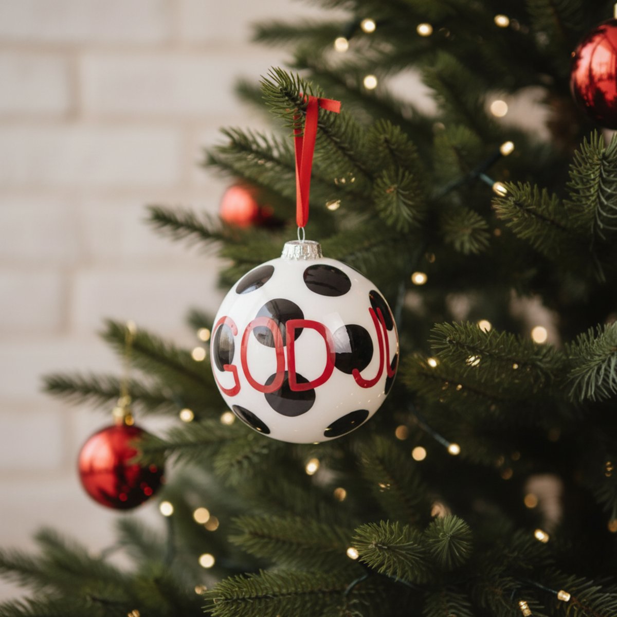 Boule de noël décorative à motif et écritures en verre D8 rouge, SIA DECO