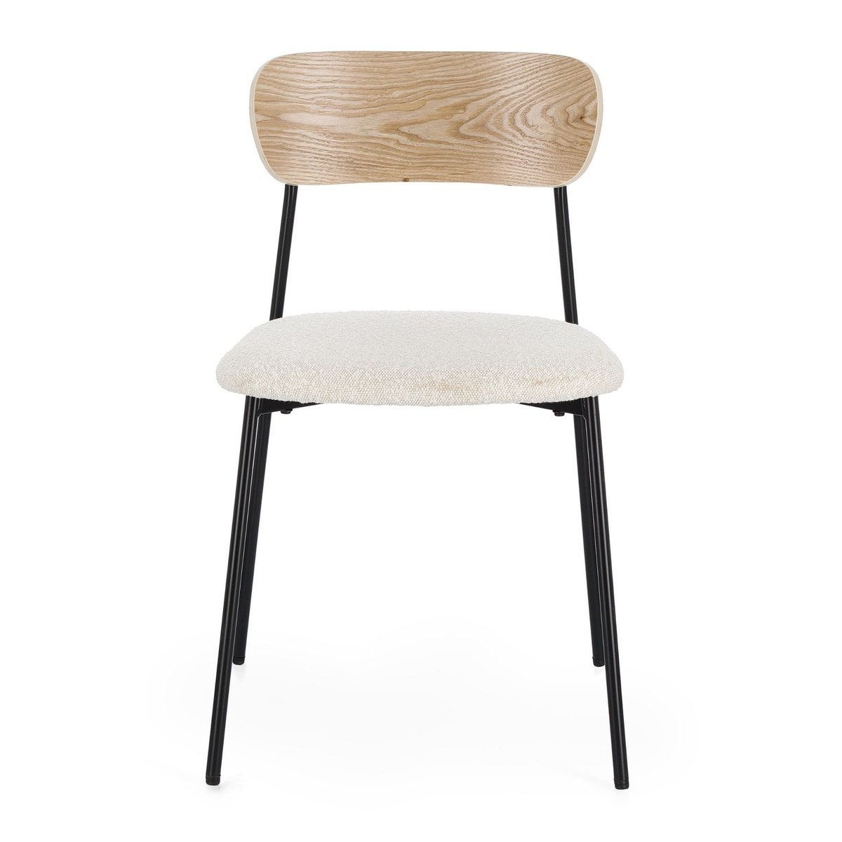 Chaises design en métal/bois et bouclette ivoire (lot de 2) - EMY beige, HELLIN, DEPUIS 1862
