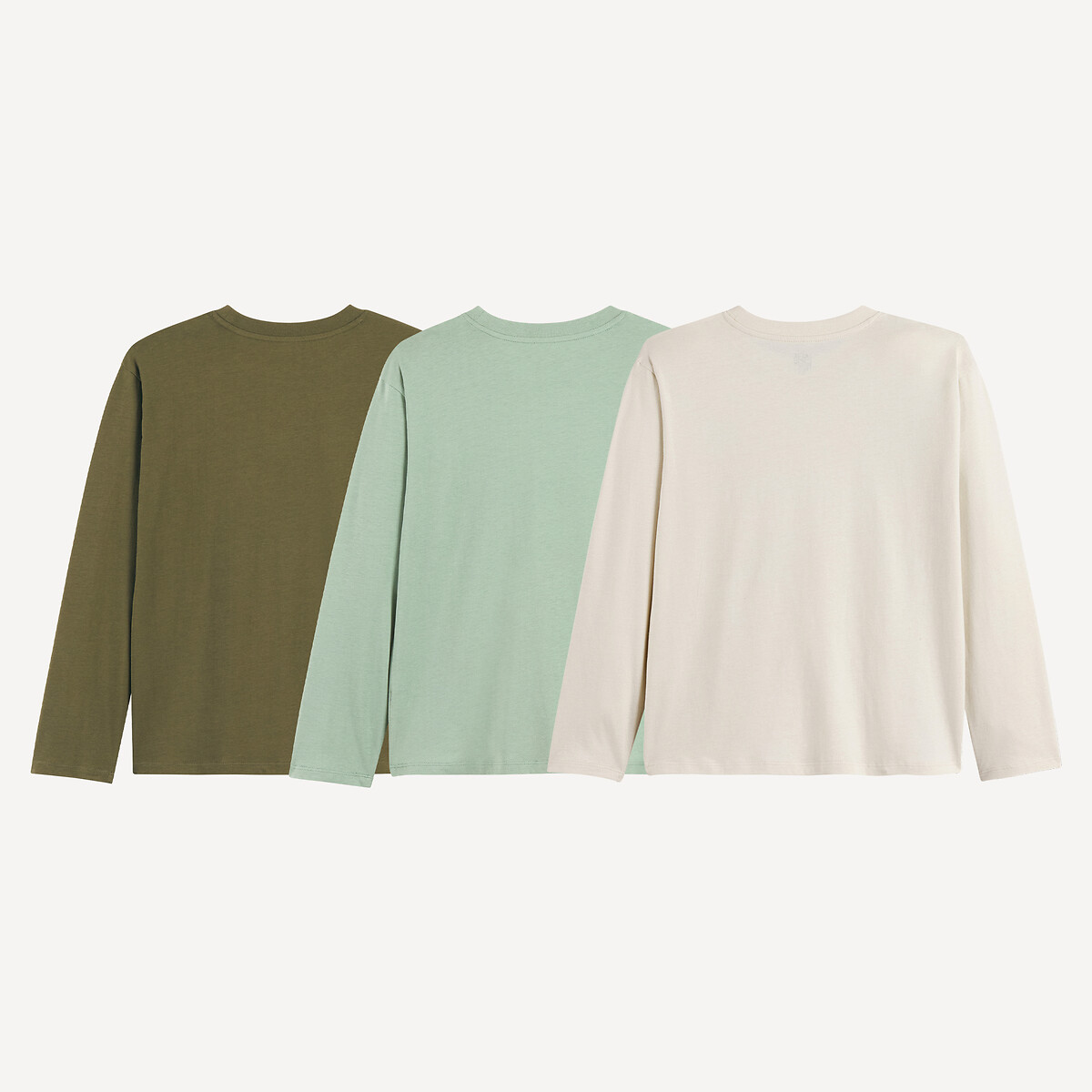 Lot de 3 T-shirts manches longues vert kaki + écru + vert, LA REDOUTE COLLECTIONS