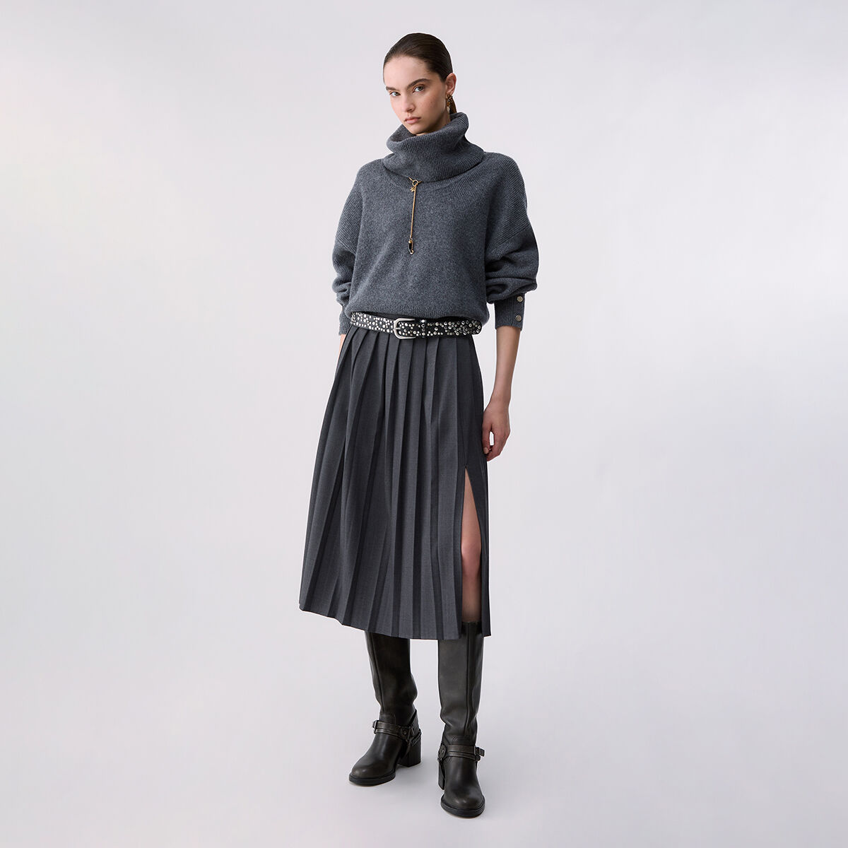 Jupe plissée en flanelle vert foncé, LIU JO