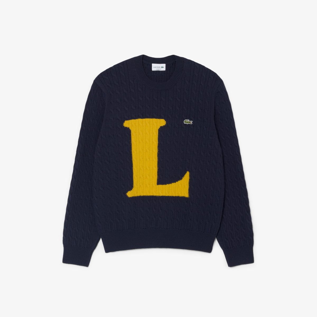 Pull maille torsadée intarsia bleu-wt6, LACOSTE
