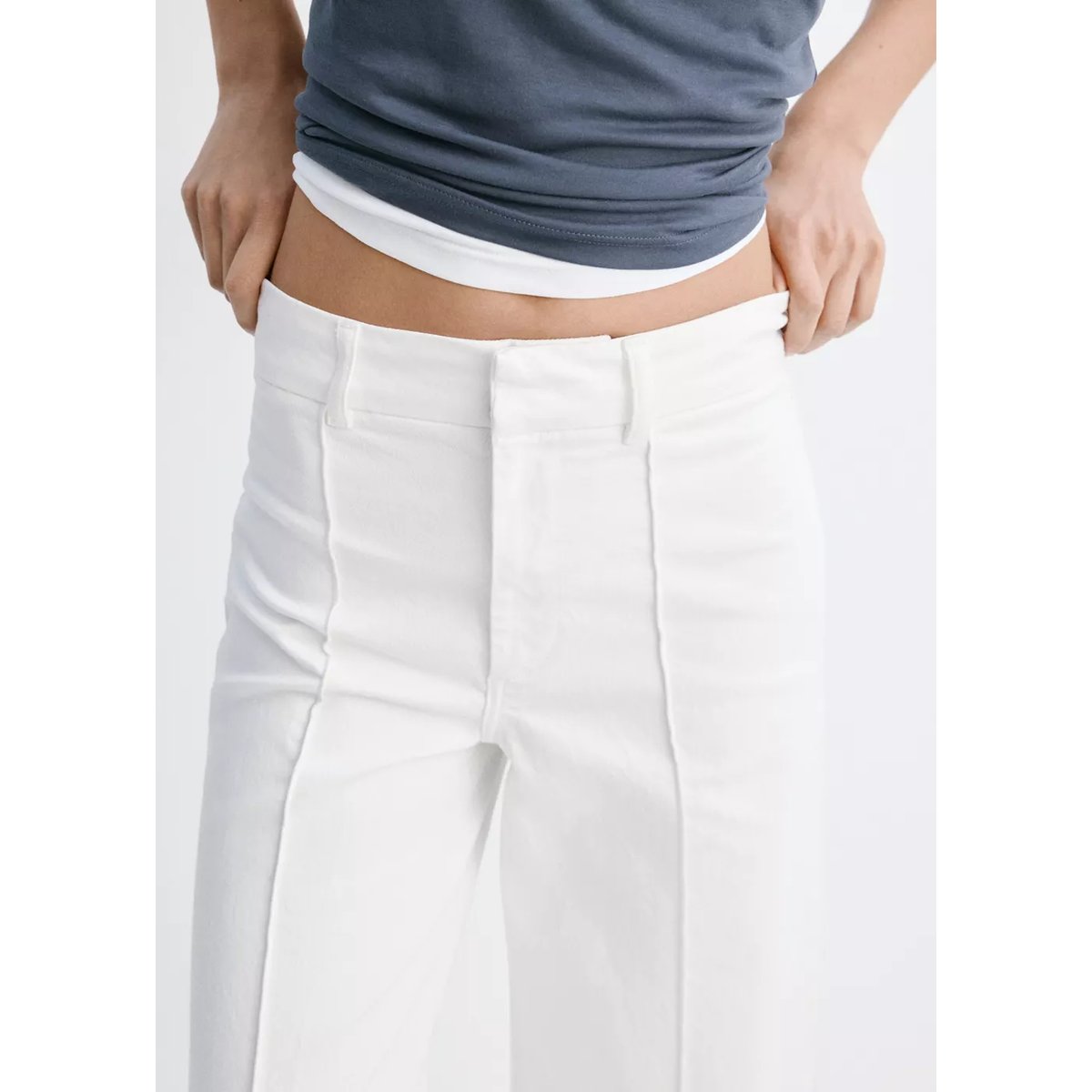 Jean large taille haute blanc, MANGO