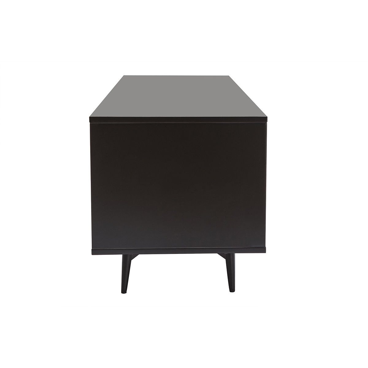 Meuble TV bois foncé noyer, noir mat et métal noir 2 portes 1 tiroir L160 cm MERMOZ noyer / noir, MILIBOO
