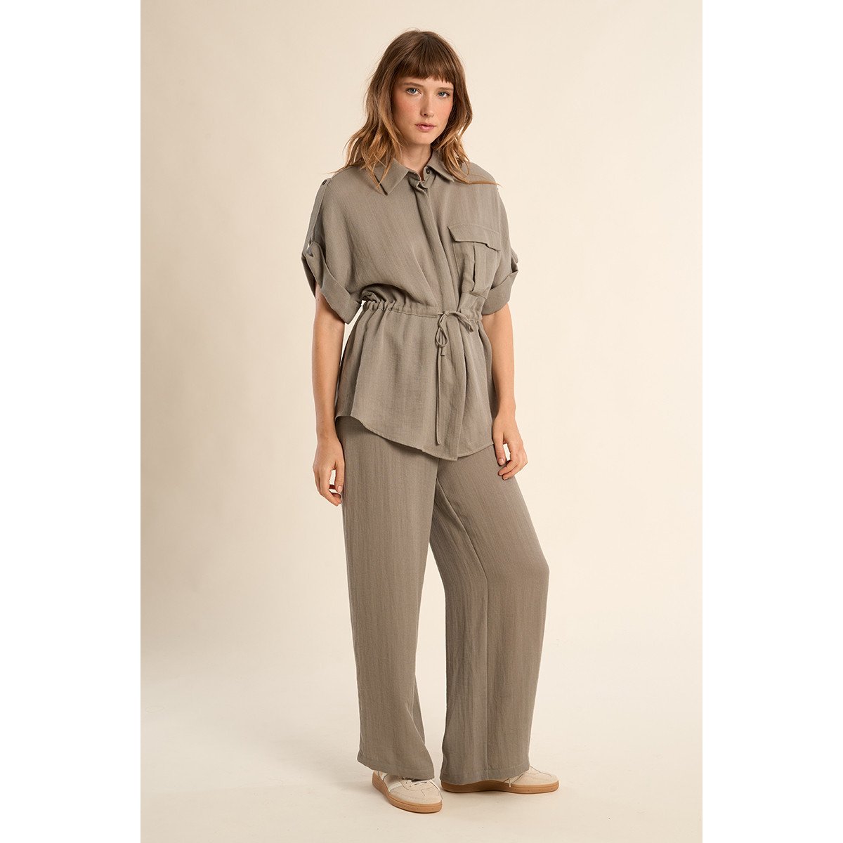 Pantalon taille haute, évasé light khaki, MOLLY BRACKEN