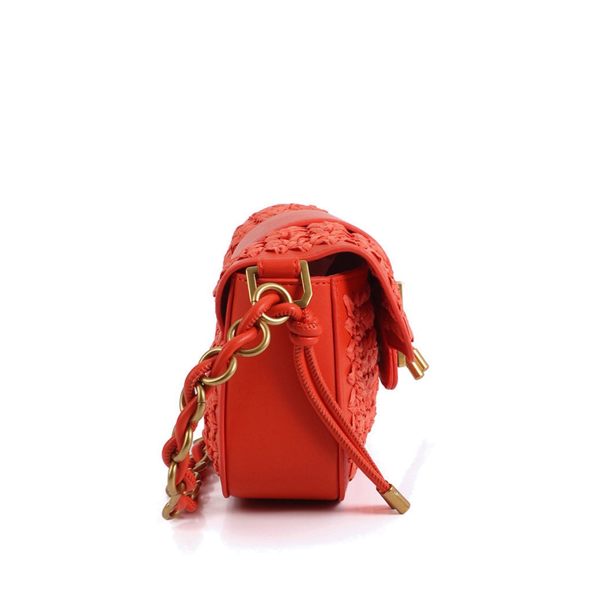 Sac bandoulière effet raphia et effet cuir corail, LOLA CASADEMUNT