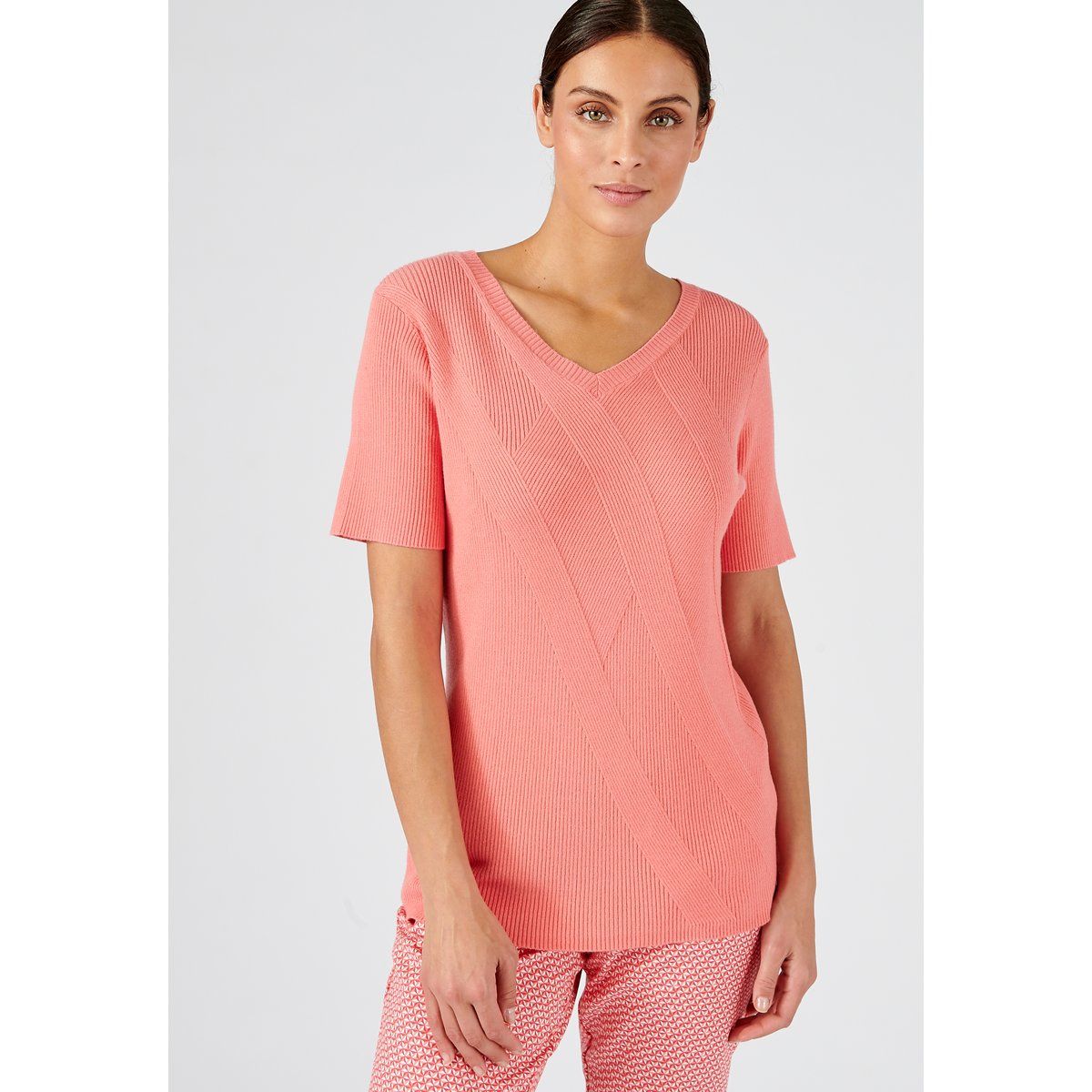 Pull jeu de côtes fantaisie orange rose, DAMART