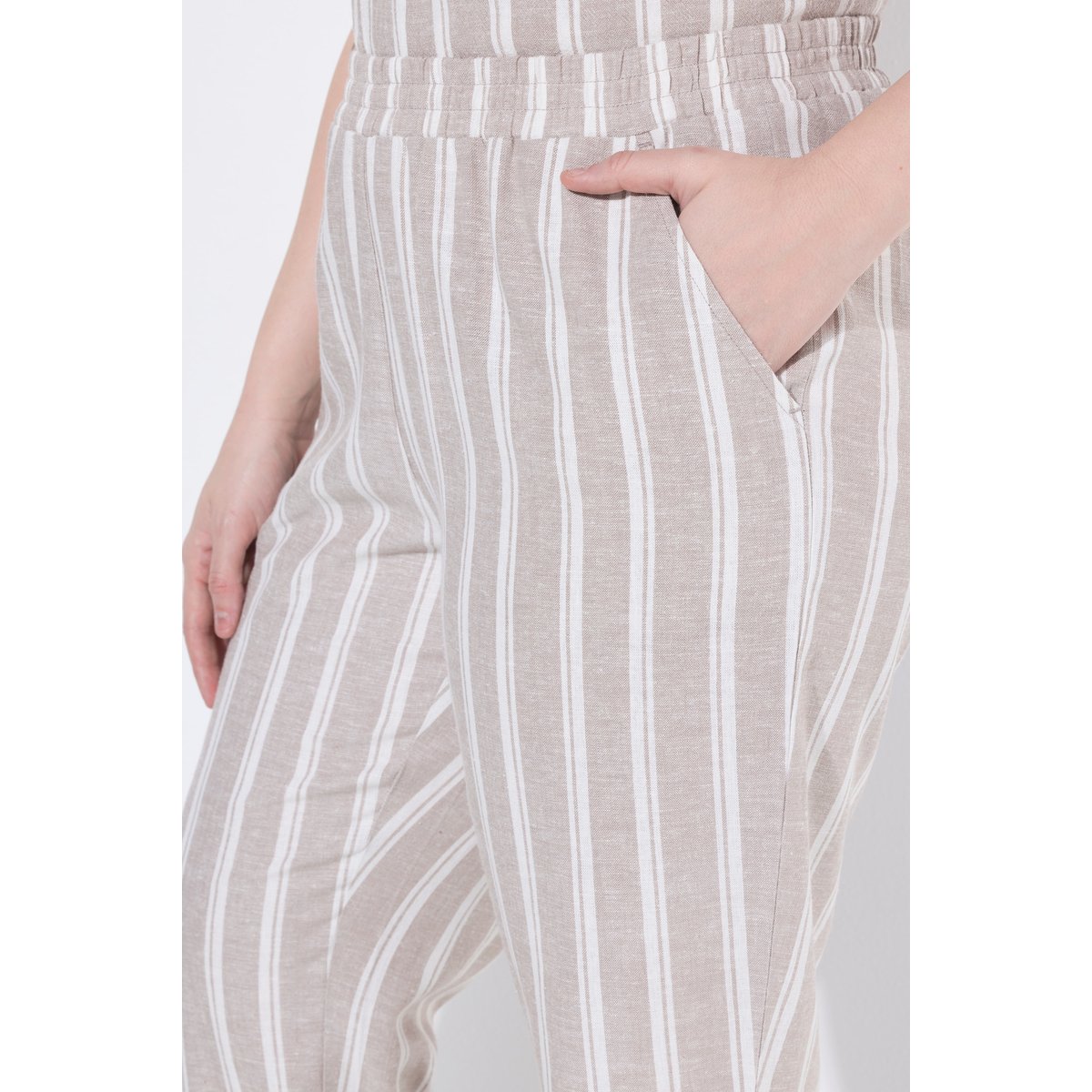 Pantalon Ruby en lin rayé crème, ULLA POPKEN