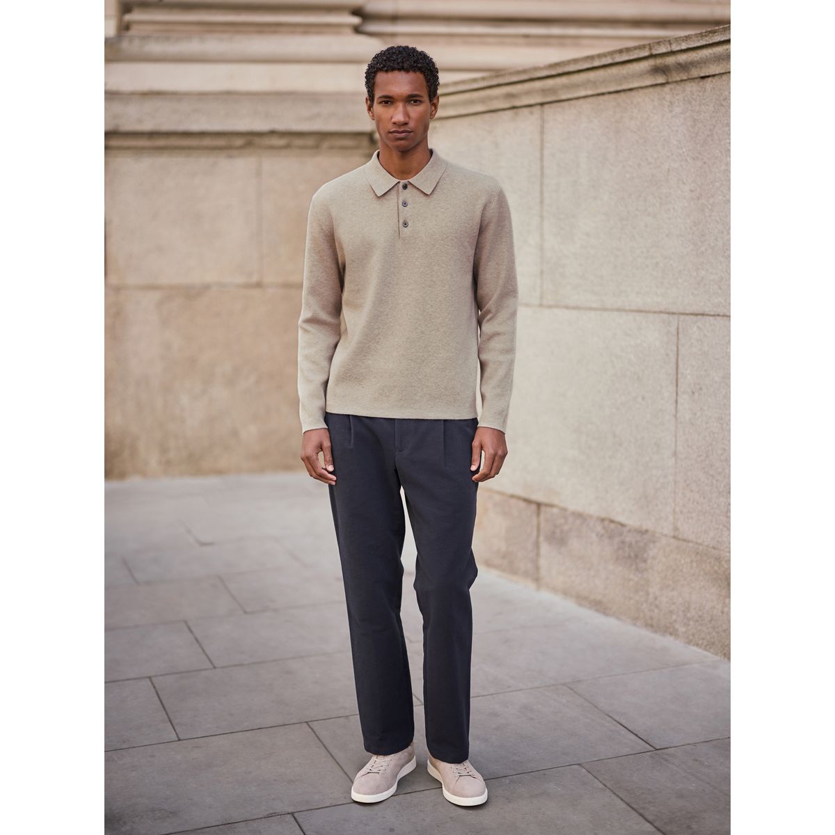 Polo maille en laine ultra-douce oatmeal, NEXT