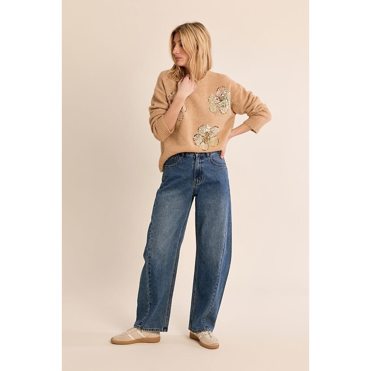 Trui met ronde hals en zecchinomotieven beige   , MOLLY BRACKEN