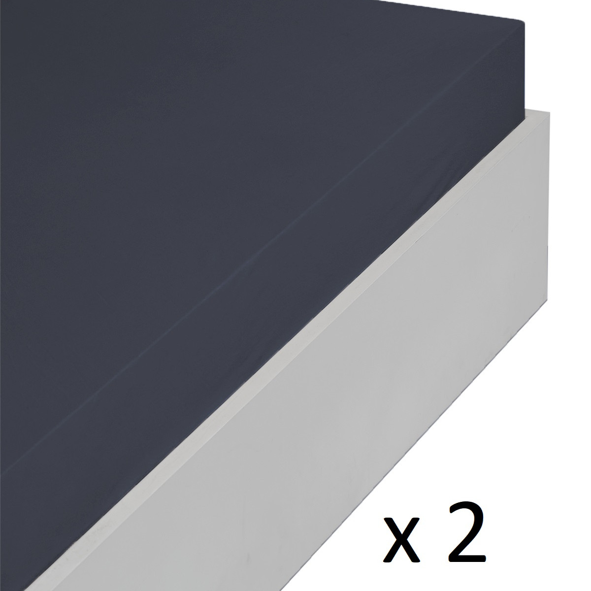 Lot de 2 draps housse jersey coton bonnet 30 cm MANHATTAN bleu nuit, SENSEI MAISON