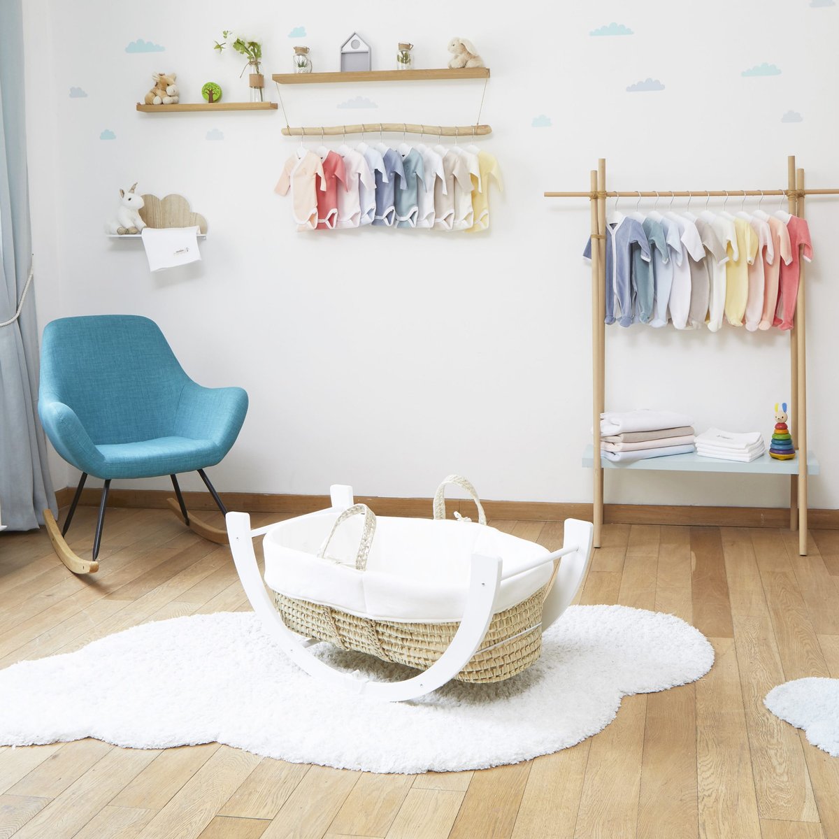 Couffin bébé en coton bio avec support réversible blanc neige, PREMIERS MOMENTS