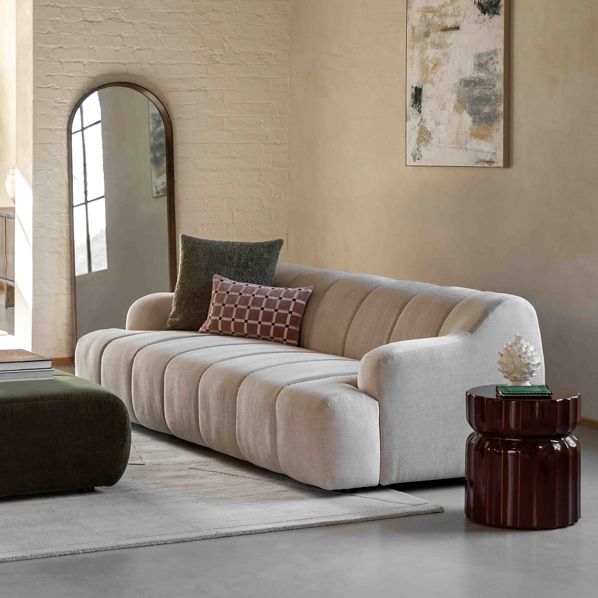 Cosmo Velvet Chenille Sculptural 3-Seater Sofa ghost, ÉDITÉ