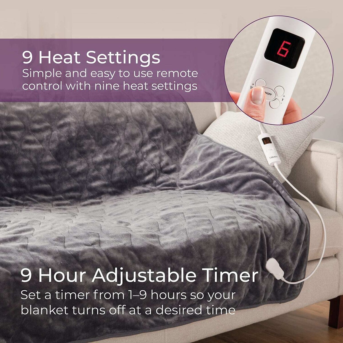 Fleece Electric Over Blanket grey, CARMEN