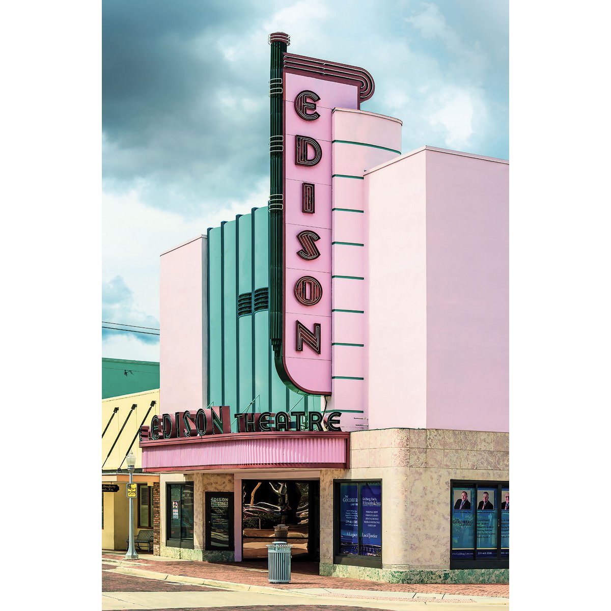 Tableau edison theater sur fond rose tableau alu dibond, HEXOA