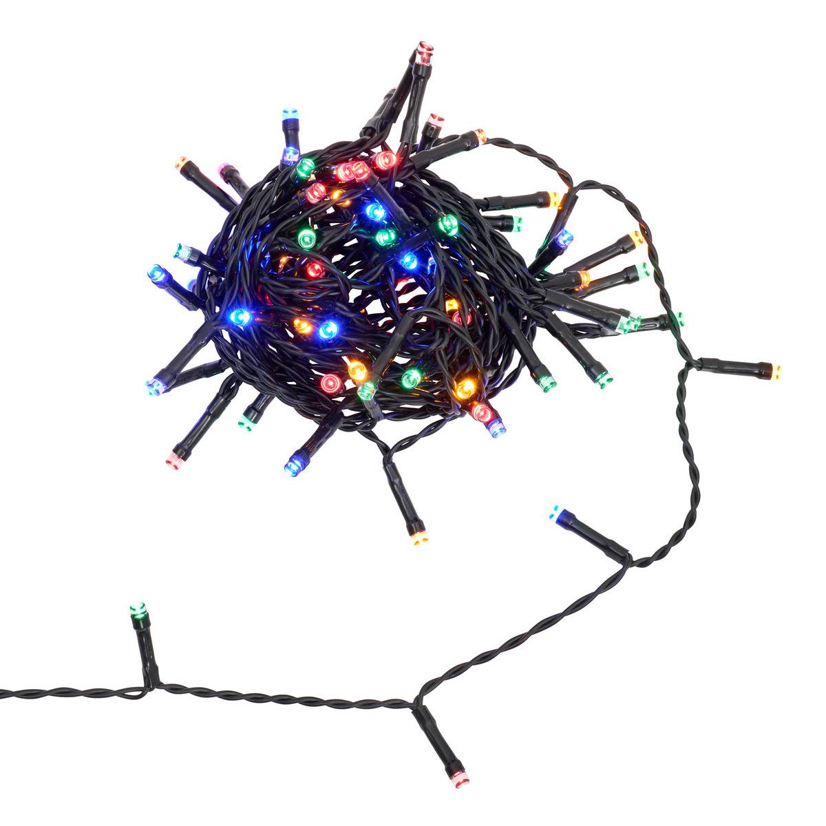 Guirlande lumineuse d'extérieur 7,2 m 96 LED blanc chaud 8 fonctions avec minuteur à piles noir, ATMOSPHERA