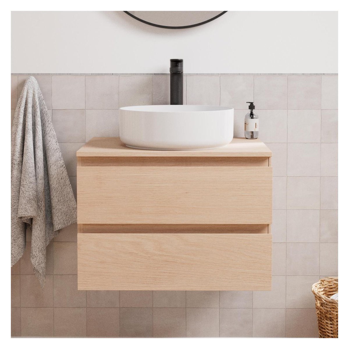 Ensemble meuble simple vasque 60 cm + vasque SORRENTO chêne, MOB IN