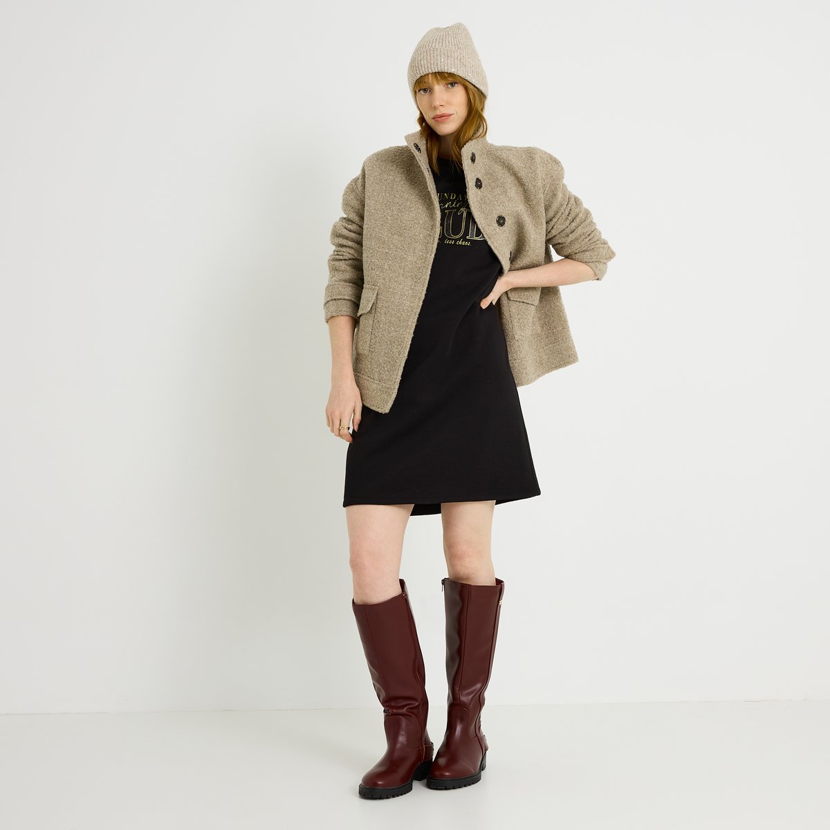 Robe sweat longueur genou noir, GRAIN DE MALICE