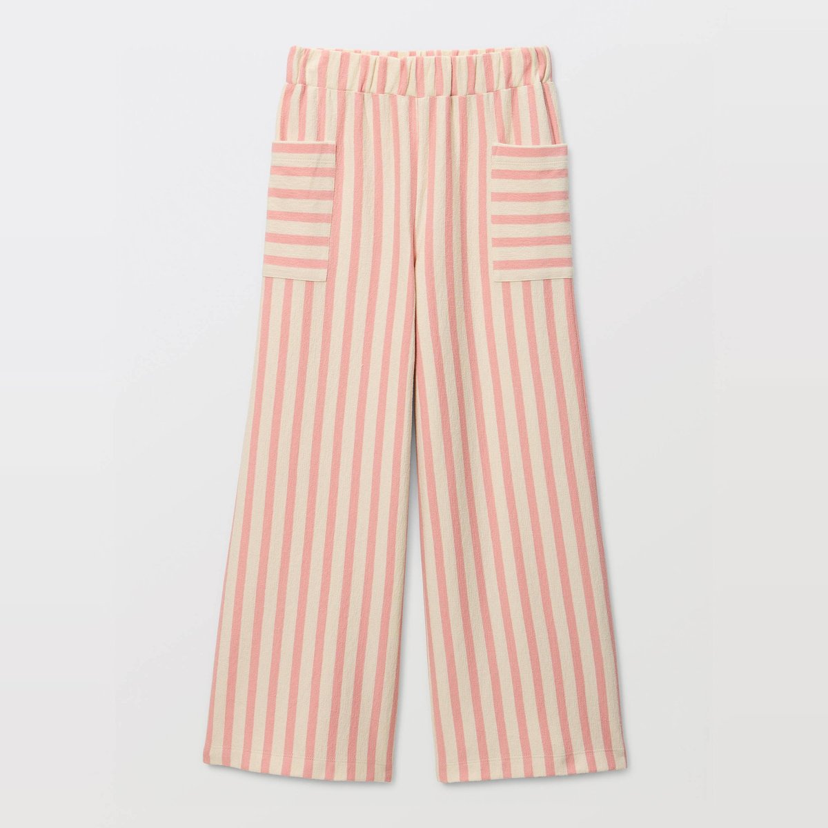 Pantalon large rayé en coton shrimp, MONOPRIX
