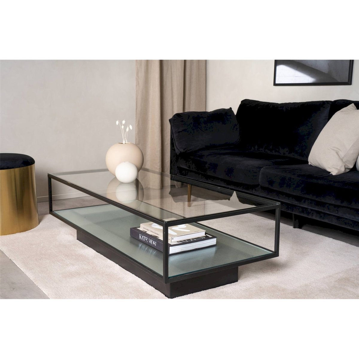 Table basse en verre et métal POSTLED noir et verre transparent, RECOLLECTION