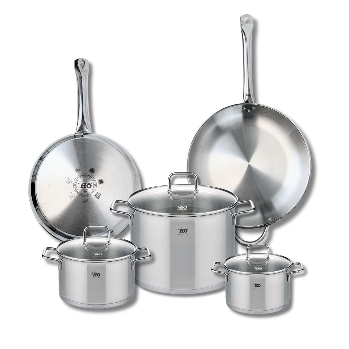 Batterie 2 poêles 28/32cm + 3 faitouts 16/20/26cm PROFI CITRIN inox, ELO