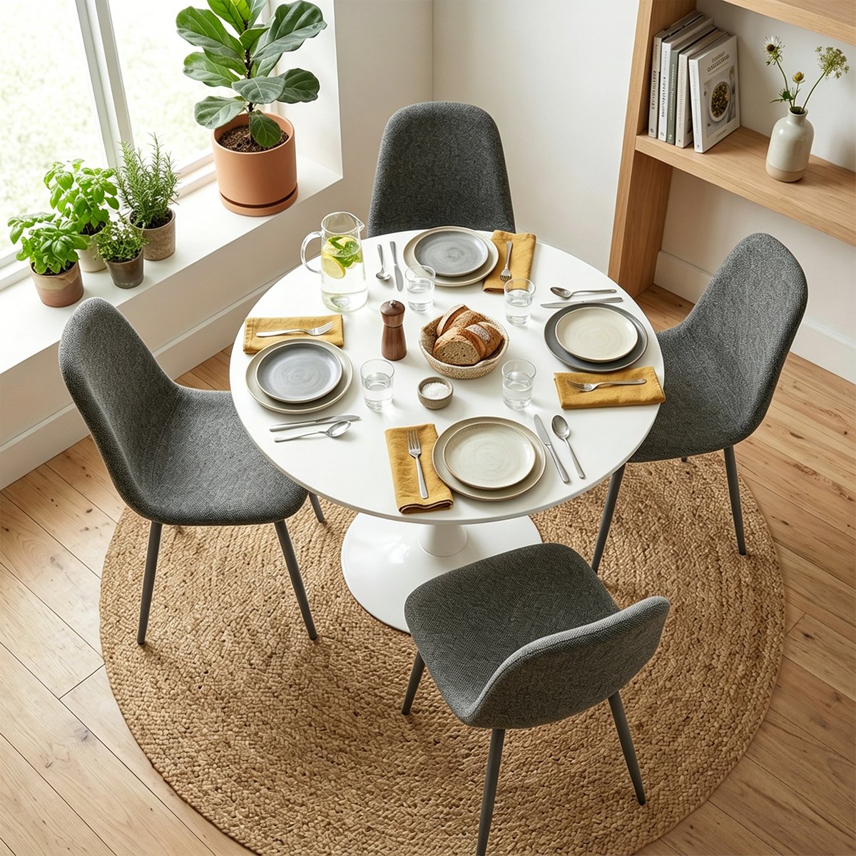 Ensemble de table à manger ronde avec 4 chaises, CLIFTWCHARLTON gris foncé, MEUBLES COSY