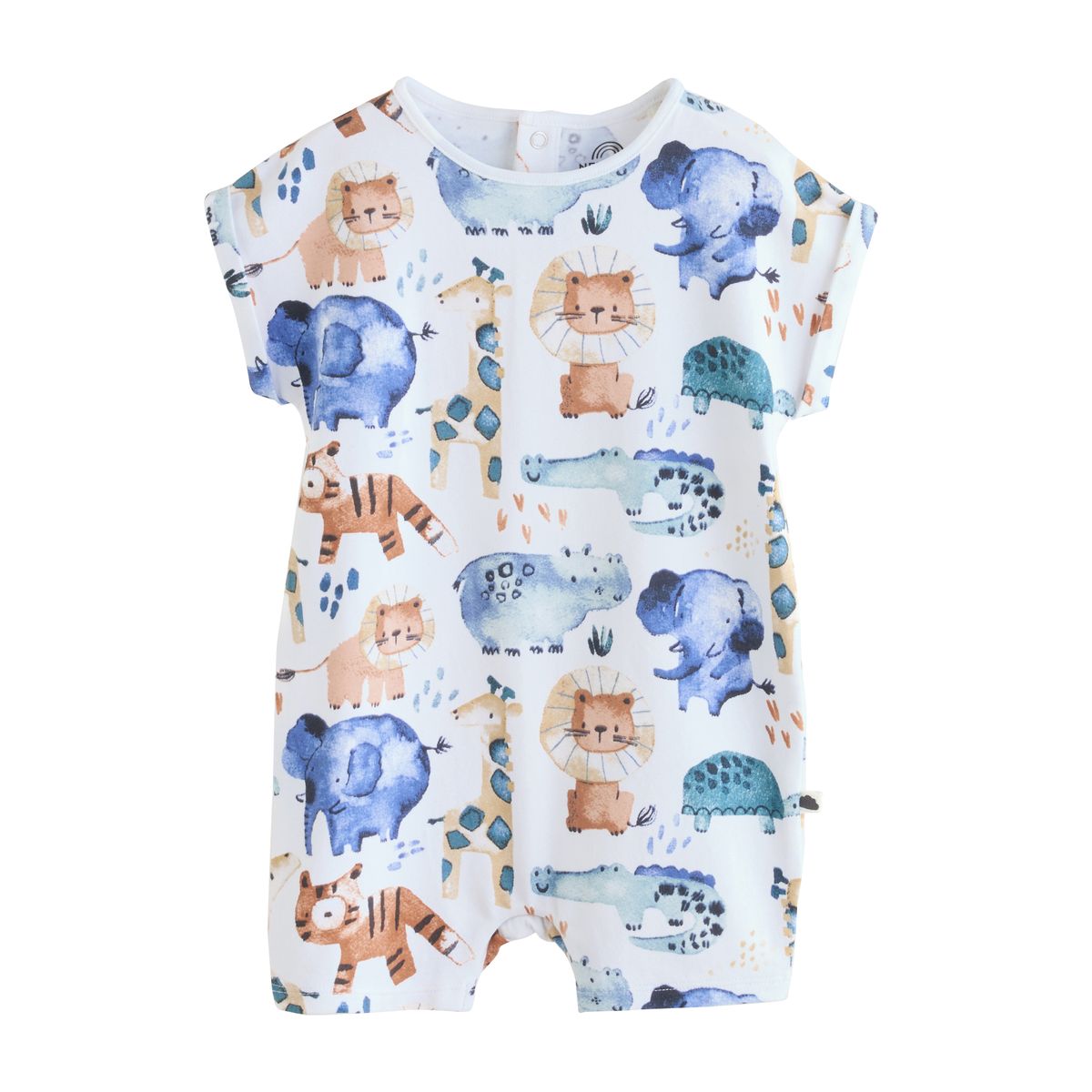 Lot de 3 grenouillères en jersey bébé popper imprimé animal aquarelle bleue, NEXT