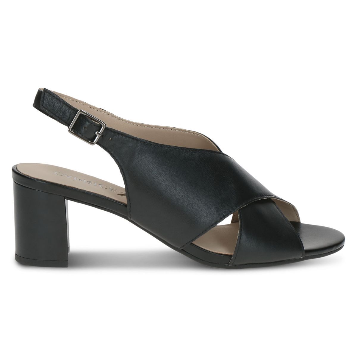 Sandale à talon en cuir noir nappa, CAPRICE