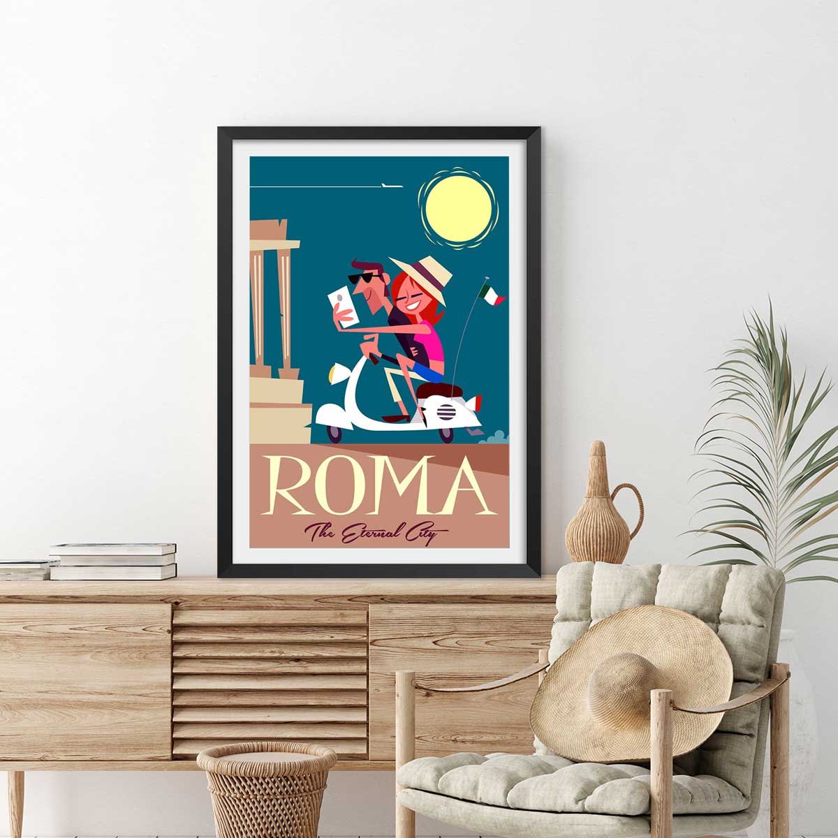 Affiche Voyage en amoureux affiche + cadre en bois - noir, HEXOA