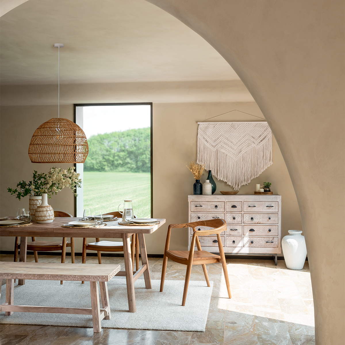 Table à manger extensible 6/10 places bois d'acacia AERIS beige, ATMOSPHERA