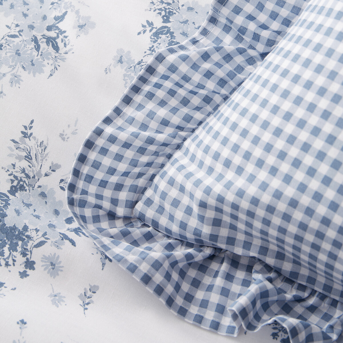 Lucie Floral Frill Fully Reversible Cushion blue, CATHERINE LANSFIELD