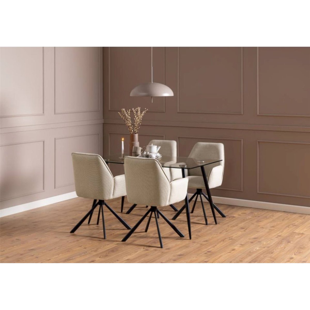 Chaise pivotante tapissée avec accoudoirs beige clair et noir, RECOLLECTION